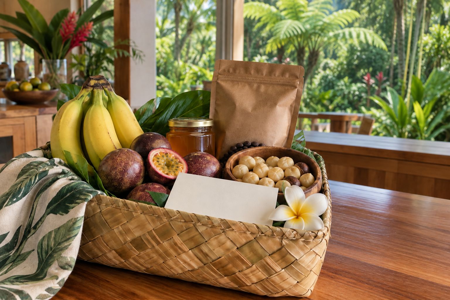 Concept: welcome basket of island favorites